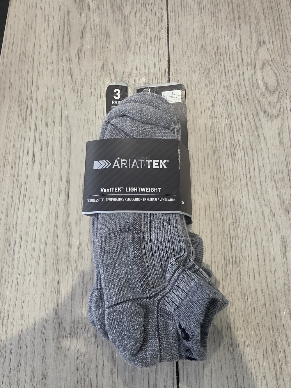Ariat VentTEK Men's Lightweight Grey Athletic Socks - 3 Pack